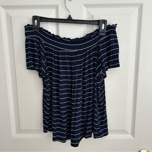 Off the Shoulder Blue Short Sleeved SO Top